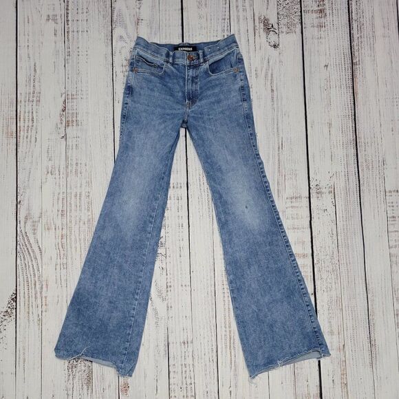 Express Women's Size 4R Acid Wash Slim Flare high Rise Denim Jeans - Picture 1 of 8